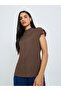 Brown Ribbed High Neck T-Shirt - 3