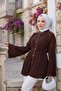 تونيك برباط وطيات متعددة وأزرار ذهبية اللون بني HM2918 - 7