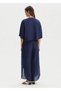 Navy Blue Slit Detailed Linen Trousers - 5