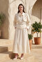 Belt Detailed Skirt Suit 1044 Ecru