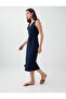 Navy Blue V-Neck Midi Dress with Tie Detail - 2
