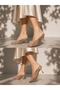 File Detailed Pointed Toe Thin Heel Women's Slippers - 3