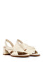 Women's Cream Short Thick Heeled Leather Sandals 26Pfd230418 - 2