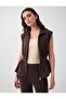 Bitter Brown Zippered Sleeveless Waist Detailed Vest - 4