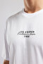 Ulric Men's Loose 100% Cotton Printed Crew Neck T-Shirt White - 4