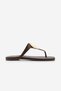 Women's Blunt Toe Flip Flops with Gold Metal Round Accessories Daily Slippers Velvos Brown Satin - 3