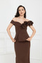 Floral Patterned Midi Pencil Dress - Brown - 5