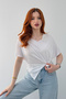 Women's White Laser Cut V-Neck Short Front Long Back T-Shirt Nj161 - 3
