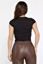 Women's Black Crew Neck Short Sleeve Snap Bodysuit Nj169 - 3