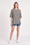 White Black Striped Oversize Double Sleeve Long T-Shirt with Side Slits |   Cotton Basic Crew Neck Single Jersey Fabric Casual Comfortable T-Shirt |   Standard Size All Season - 2