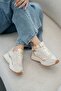 Telles Women's Thick Soled Stone Snekaers Beige - 3