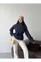 High Collar Zr Model Lined Short Trench Coat with Windbreaker Detail on the Back and Belt - 4
