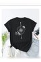 Unisex Oversized Printed Crew Neck Short Sleeve Black T-Shirt