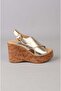 Seç 4023 Genuine Leather Padded Heel Sandals (Heel Height: 10 Cm, Platform: 3.5 cm) Gold