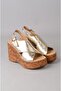 Seç 4023 Genuine Leather Padded Heel Sandals (Heel Height: 10 Cm, Platform: 3.5 cm) Gold - 2