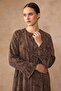 Zipper Closure Leopard Patterned Silk Cupra Robe Brown 6867 - 7