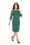 Women's Plus Size Green Tulle Collar Three Quarter Sleeve Midi Length Dress 12m-2389 - 3
