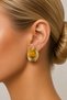 Amélie Vintage Yellow Steel Oval Earrings - Amber Look Stud Earrings for Women