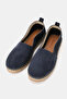 Women's Dark Blue Suede Genuine Leather 36-41 Size Flat Sole Daily Espadrilles - 2