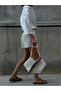 Women's Cream Linen Striped Shawl Detailed Shoulder Bag - 3