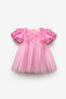 Pink Rose Textured Tulle Skirt Short Sleeve Girls' Dress - Dara - 2