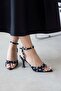 Boris Women's Heeled Satin Sandals Black Polka Dot