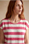 Women's Regular Fit Crew Neck Short Sleeve Ecru / Fuchsia Striped Viscose / Elastane T-Shirt Wilda - 7