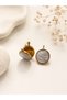 Gold Round Detailed Steel Earrings