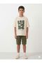 Men's Beige T-Shirt Green Shorts Set