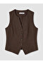 Brown V-Neck Linen Blend Women's Vest by Güli̇s Gi̇yi̇m