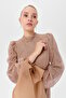Stone-Embellished Balloon Sleeve Evening Dress - Gold - 7