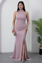 Halter Neck Slit Glitter Dress Drp0013