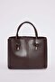 Women's Brown Knot and Gold Detailed Double Handle Baguette Hand and Shoulder Bag