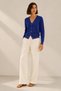Cobalt Blue Glittery V-Neck 100% Organic Cotton Women's Knitwear Cardigan - 6