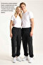 Men's Black Cargo Pocket Parachute Fabric Elastic Waist Loose Fit Jogger Pants - 7