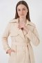 Women's Double-Breasted Collar Belted Cream Trench Coat - 4
