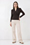 Women's Double-Breasted Collar Shoulder Padded Brown Blouse - 2