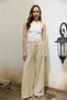 Beige Linen Wide-Legged Women's Trousers with Lace-Up Tassel Belt - 2