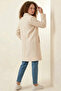 Women's Belted Collar Oversize Cashmere Cream Coat - 4
