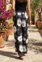 Women's Black White Gray Floral Pattern Comfortable Flowy Wide Leg Woven Shalwar 25Kslvh504 - 8