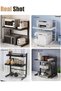 Metal Microwave Oven Rack Shelf Expandable Kitchen Supplies Tableware Storage Counter Space Saver Cabinet Organizer Spice Holder with 6 Hooks Chopping Block Frame Tool Holder Chopsticks Tube - 5