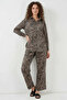 Women's Leopard Patterned Viscose Brown Set - 3
