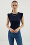Women's Round Neck Ruffled Sleeve Navy Blue Blouse - 6