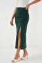 Women's Drawstring Slit Emerald Green Skirt - 3