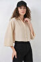 Women's Oversize Striped Viscose Beige Shirt - 4