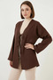 Women's Belted Viscose Brown Hijab Kimono - 3