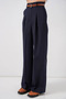 Women's High Waist Belted Wide Leg Navy Blue Palazzo Trousers - 2