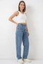 Women's High Waist Wide Leg Cotton Blue Trousers - 3