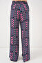 Women's Patterned Viscose Navy Blue Trousers - 5