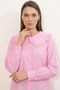 Women's Wide Collar Ruffle Detailed Striped Pink Tunic Shirt - 5